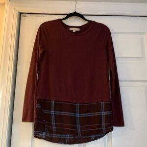 Burgundy and blue plaid shirt